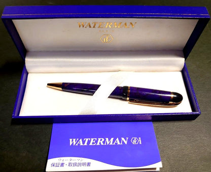 Waterman Phileas Series Blue Marble ballpoint pen with resin body and twist mechanism in Art Deco style