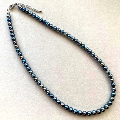Akoya Pearl Necklace M793 featuring 5.5-6mm pearls with pure rhodium metal fittings, 42cm length plus extender