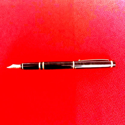 Pilot fountain pen with sleek black barrel and silver accents displayed on a white background