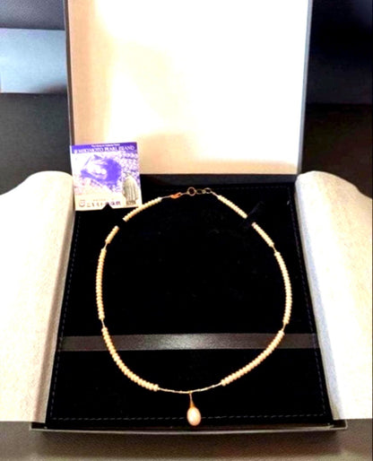 Mikimoto pearl necklace choker with K18 gold, displayed with certificate and box