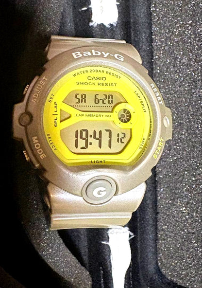 Casio Baby-G BG-6903 running digital watch with yellow display and durable design