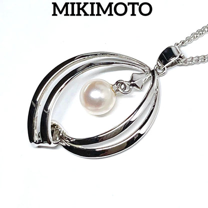 Mikimoto Akoya pearl pendant necklace NHK with 6.4mm silver chain and round white pearl