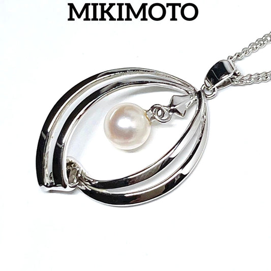 Mikimoto Akoya pearl pendant necklace NHK with 6.4mm silver chain and round white pearl
