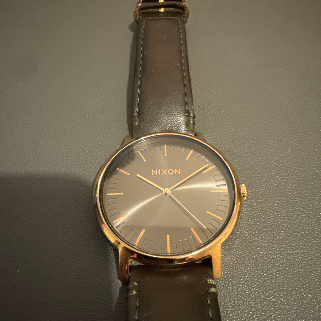 NIXON Leather Gray/Gold Men's Watch — Japanese