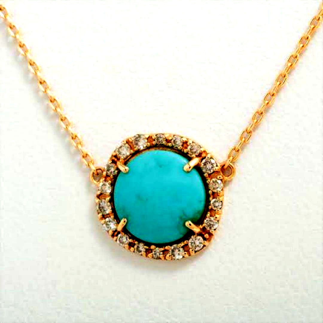 Rare Agete K10 turquoise diamond necklace with 0.13ct diamonds and initial model design weighing 2.0 grams