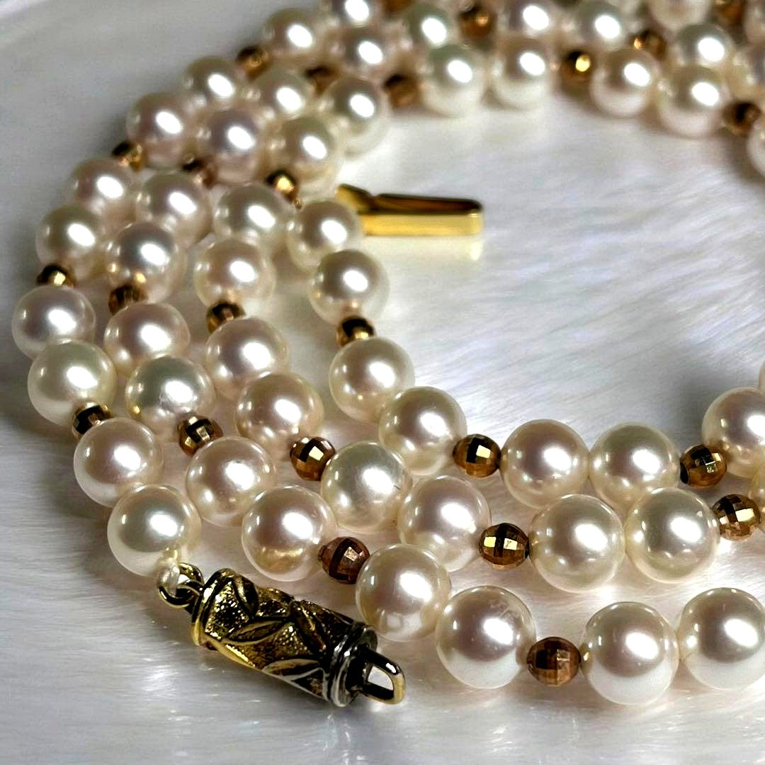 Akoya pearl baby pearl 5.5mm cream white bead long necklace with silver clasp
