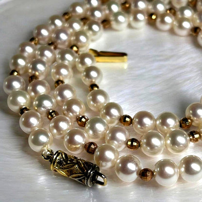 Akoya pearl baby pearl 5.5mm cream white bead long necklace with silver clasp