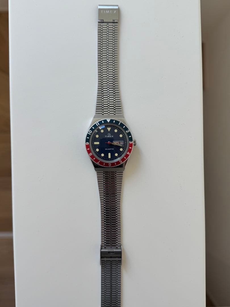 TIMEX Blue Dial Red Blue Bezel Stainless Band Analog Men's Watch — Japanese