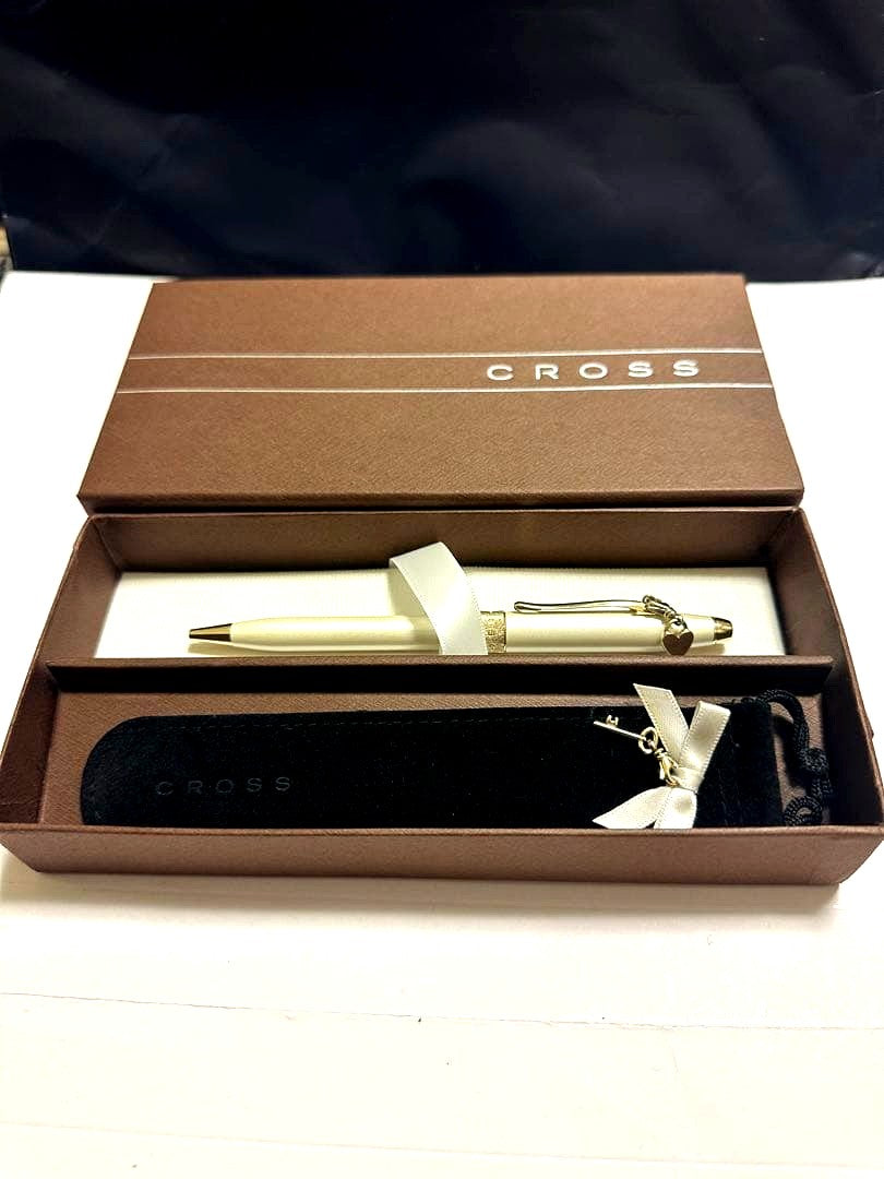 Cross white metal ballpoint pen with attached case in elegant design brand new