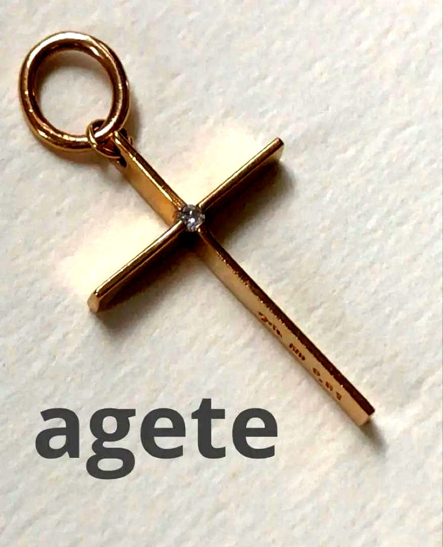 Agete K10 cross pendant top made of yellow gold weighing 0.59g with K10 agete 0.01 engraving