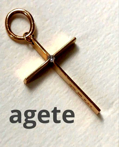 Agete K10 cross pendant top made of yellow gold weighing 0.59g with K10 agete 0.01 engraving