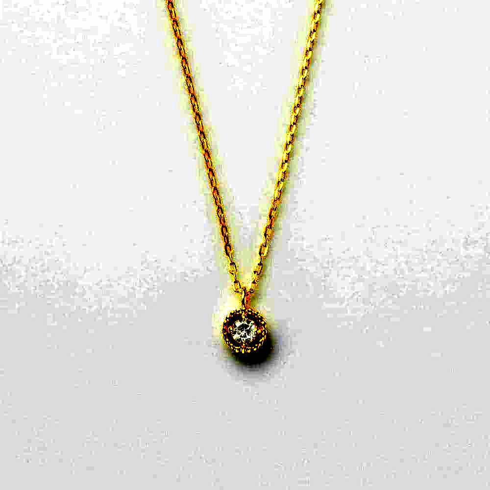 Agete K10YG yellow gold necklace with 0.03 carat diamond and 40 cm adjustable chain