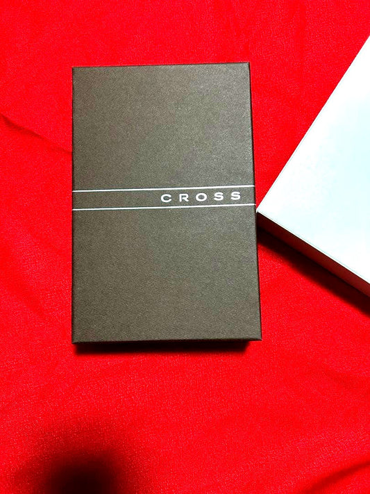 Silver metal Cross ballpoint pen with accompanying black leather case