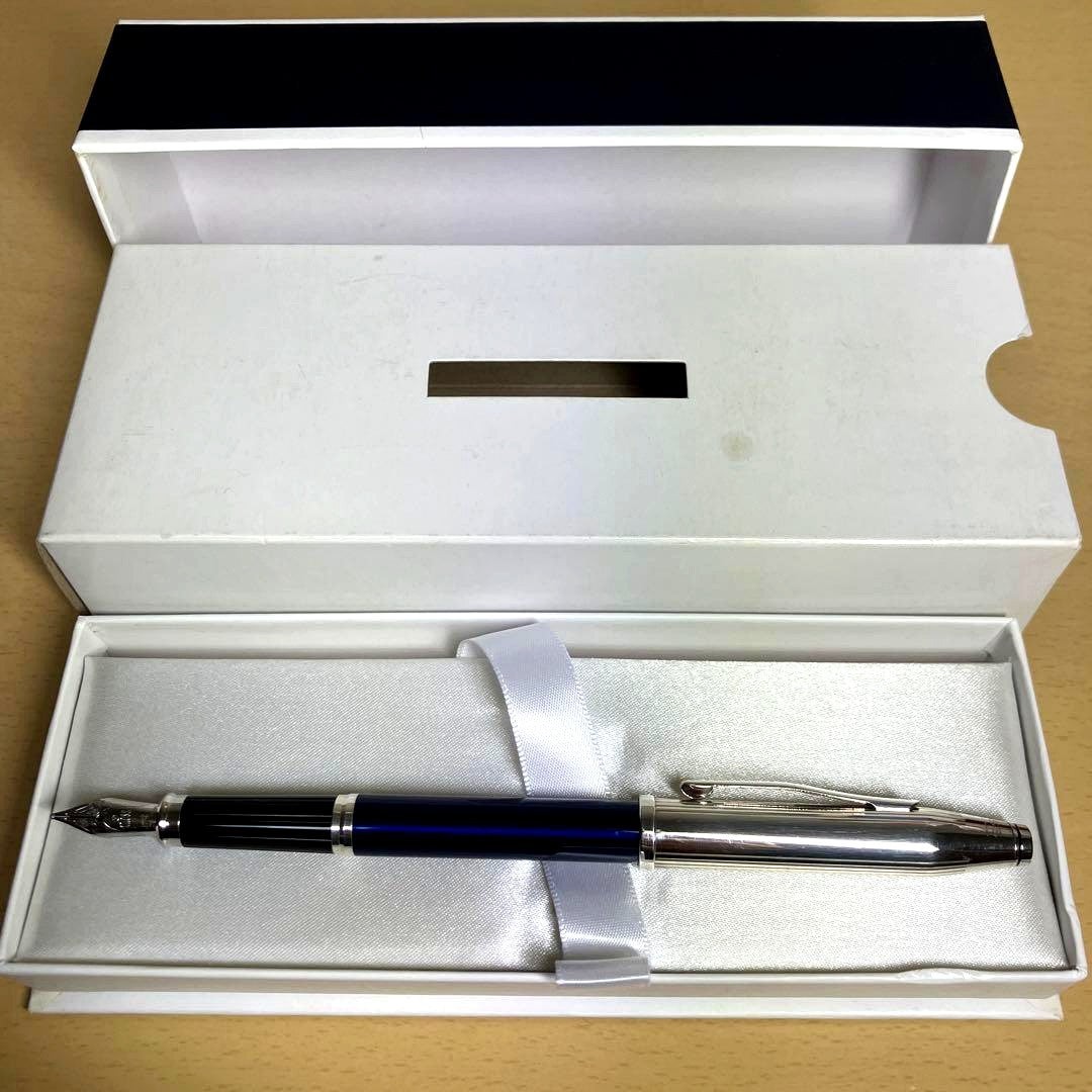 Cross Century 2 fountain pen with sterling silver cap, blue lacquer body, and rhodium trim in original box