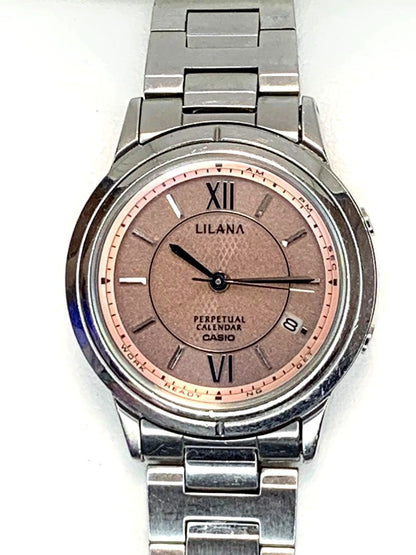 Casio Lilana LNA-1 ladies watch with pink dial and stainless steel band, solar powered and radio controlled