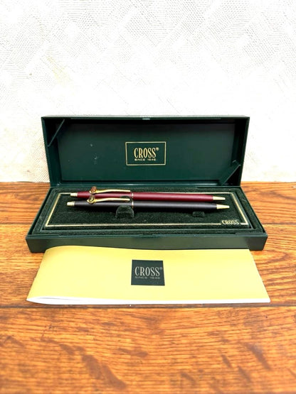 Cross ballpoint pen set of two pieces with dedicated case showing pens and case detail