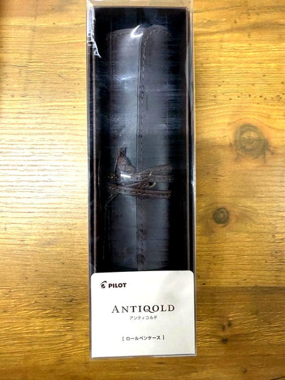 PILOT ANTIQUOLD dark brown roll pen case made from pull-up oil leather with four pockets