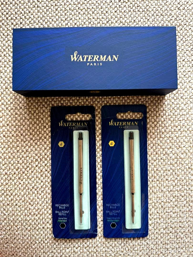 New WATERMAN ballpoint pen in brown color with fine and broad refills, shown unused