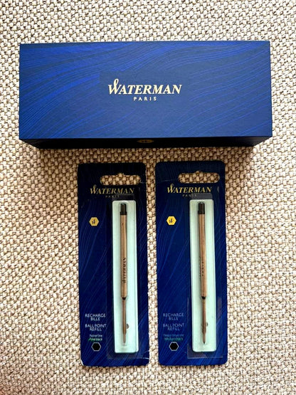 New WATERMAN ballpoint pen in brown color with fine and broad refills, shown unused