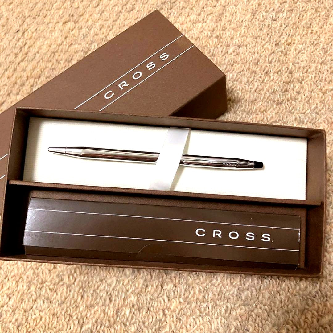 Silver CROSS ballpoint pen with a dedicated protective case on a white background