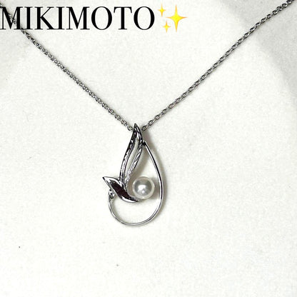 Mikimoto Akoya pearl silver necklace featuring 5mm white pearls on a 46cm silver chain