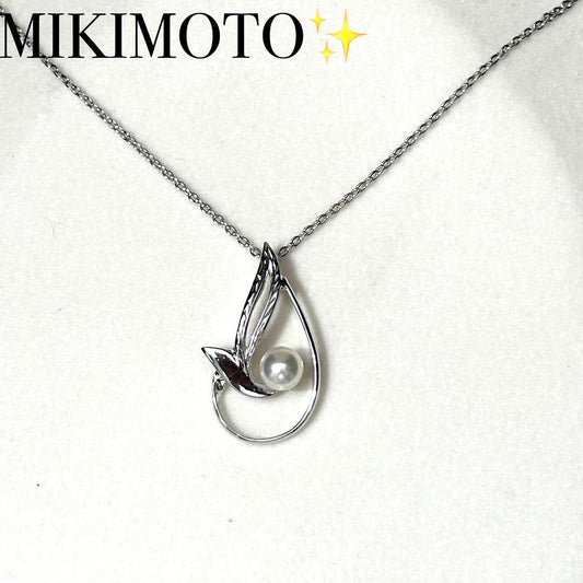 Mikimoto Akoya pearl silver necklace featuring 5mm white pearls on a 46cm silver chain
