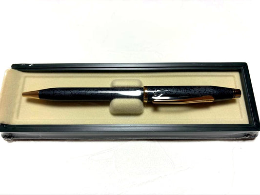 CROSS Century II ballpoint pen in mica gray with 23K gold trim and engraved geometric pattern, new in plastic wrapping