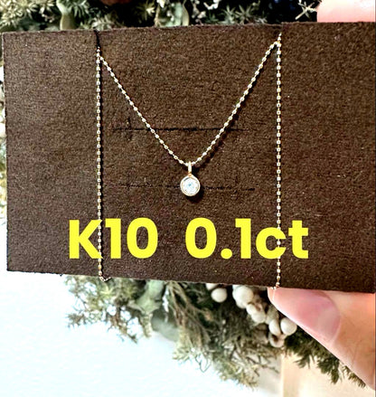 Agete K10 gold necklace with 0.1ct diamond pendant measuring 41 cm length