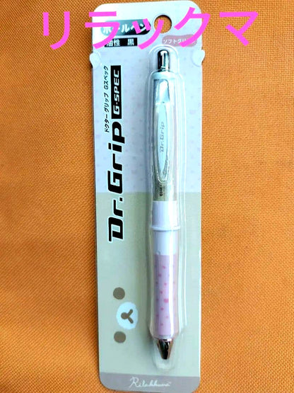 PILOT Dr.Grip G-SPEC ballpoint pen featuring Rilakkuma design with soft grip and black oil-based ink