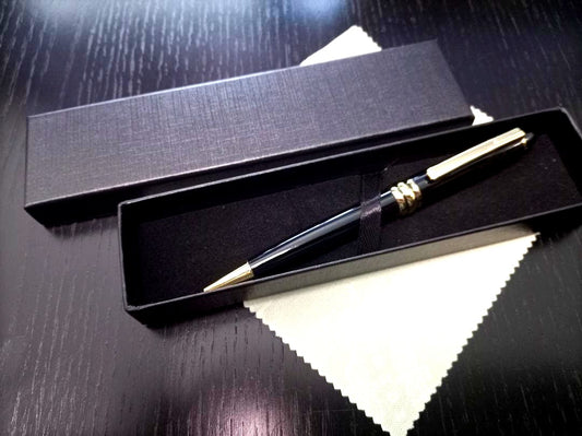 Elegant Executive Black Ballpoint Pen with black ink and black body, 5.51 inches long, Japan import