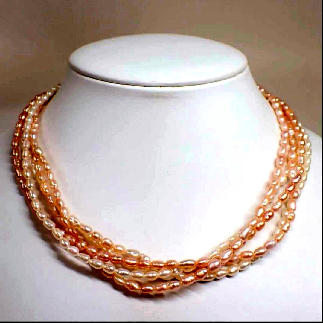 Mikimoto 5-strand freshwater pearl necklace in white and pink with K14 clasp and 42 cm length