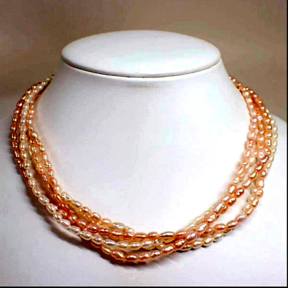 Mikimoto 5-strand freshwater pearl necklace in white and pink with K14 clasp and 42 cm length