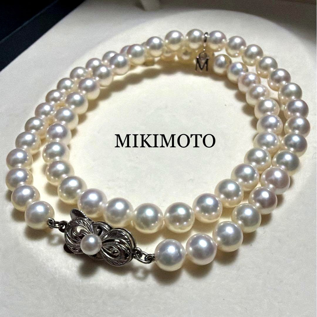 K14WGMIKIMOTO Akoya pearl necklace 41cm with 6.2-6.7mm pearls and strong gloss charm