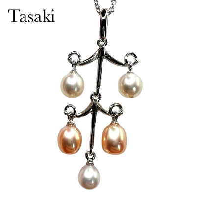TASAKI Pearl Chandelier Necklace featuring silver 925 and silver, orange, white freshwater pearls on a 41.5cm chain