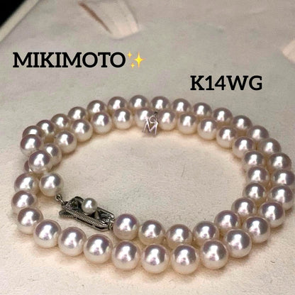 K14WG M Charm Mikimoto Akoya Pearl Necklace with 7.0-7.5 mm pearls on a 42 cm white gold chain