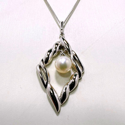 Mikimoto Silver Akoya Pearl Square Necklace with 40cm silver chain featuring square pearl pendant