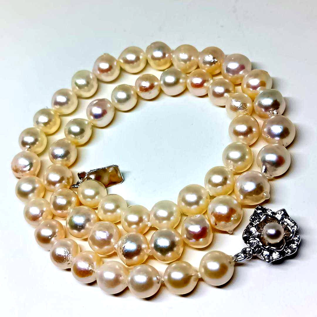 Akoya pearl baroque necklace with SILVER stamp ㊷ featuring 8mm pearls on a 40cm chain