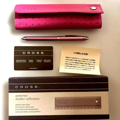 Cross pen and mechanical pencil set with pink leather case and box