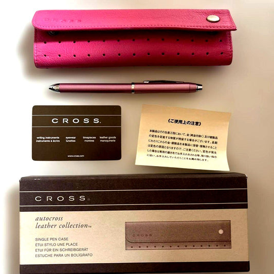 Cross pen and mechanical pencil set with pink leather case and box