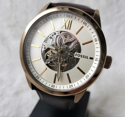FOSSIL Skeleton Brown Leather Automatic Men's Watch — Japanese