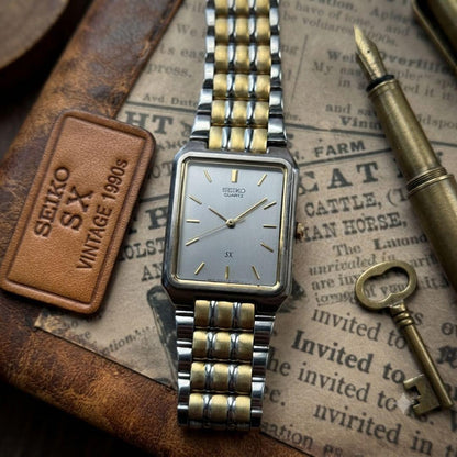 SEIKO 80s Vintage Seiko Tank Kinetic Conbi Rectangular Quartz Men's Watch — Japanese