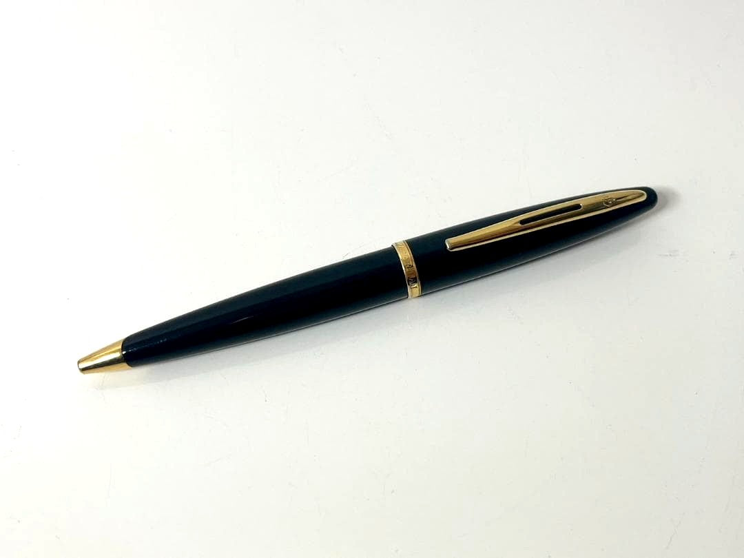 Waterman Carren Black Ballpoint Pen measuring approximately 14 cm in length and 1.4 cm in diameter