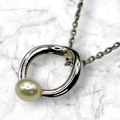 TASAKI Silver 925 Hoop Pearl Necklace with 41 cm silver chain and hoop pearl pendant