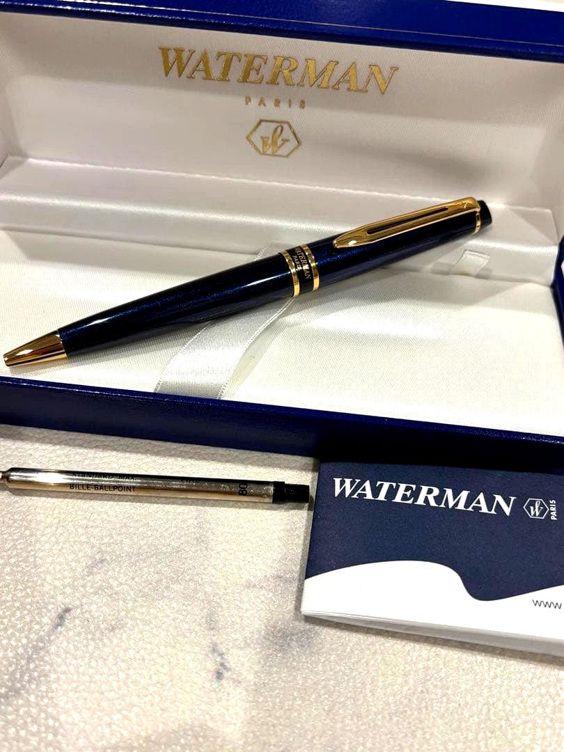 WATERMAN Expert ballpoint pen in navy blue with gold accents, 14 cm length