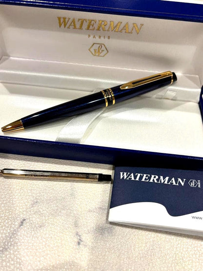 WATERMAN Expert ballpoint pen in navy blue with gold accents, 14 cm length