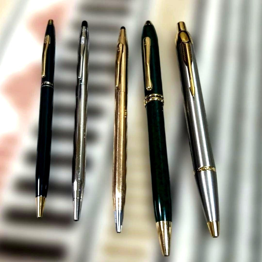 Five Cross Parker ballpoint pens in used condition with one Parker pen ink empty Japan import
