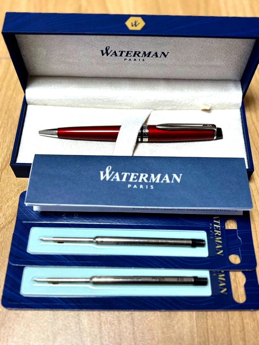Waterman Expert Essential Pen in dark red with case and two replacement ink cartridges
