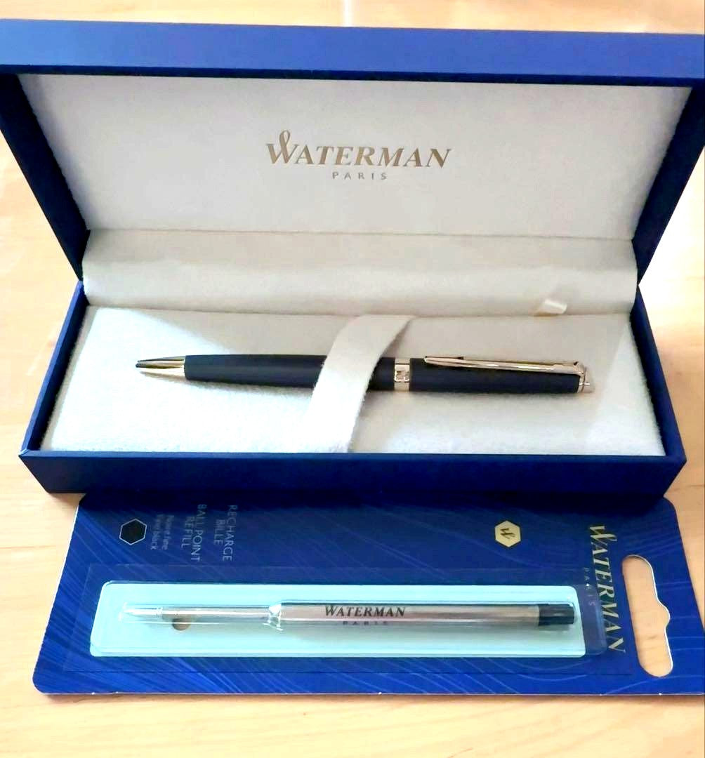 Waterman black ballpoint pen with refill set, new and unused, shown on white background