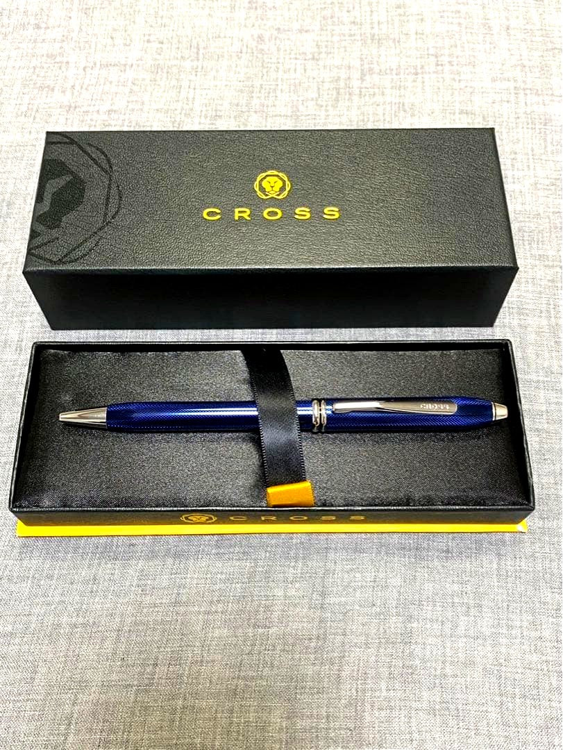 Cross Townsend ballpoint pen in quartz blue lacquer with gold accents, used condition