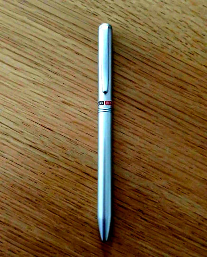 Pilot ballpoint pen BKT-1SR-S with silver body and black and red fine ink colors